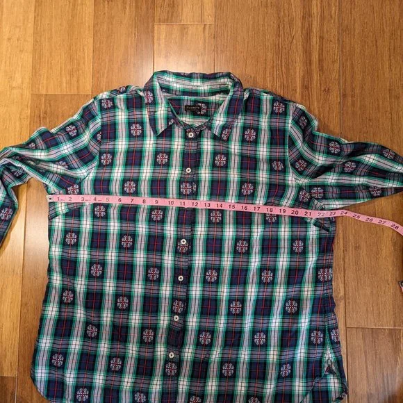 Talbots Classic Cotton Shirt Snowflake Jacquard Plaid - Picture 8 of 9